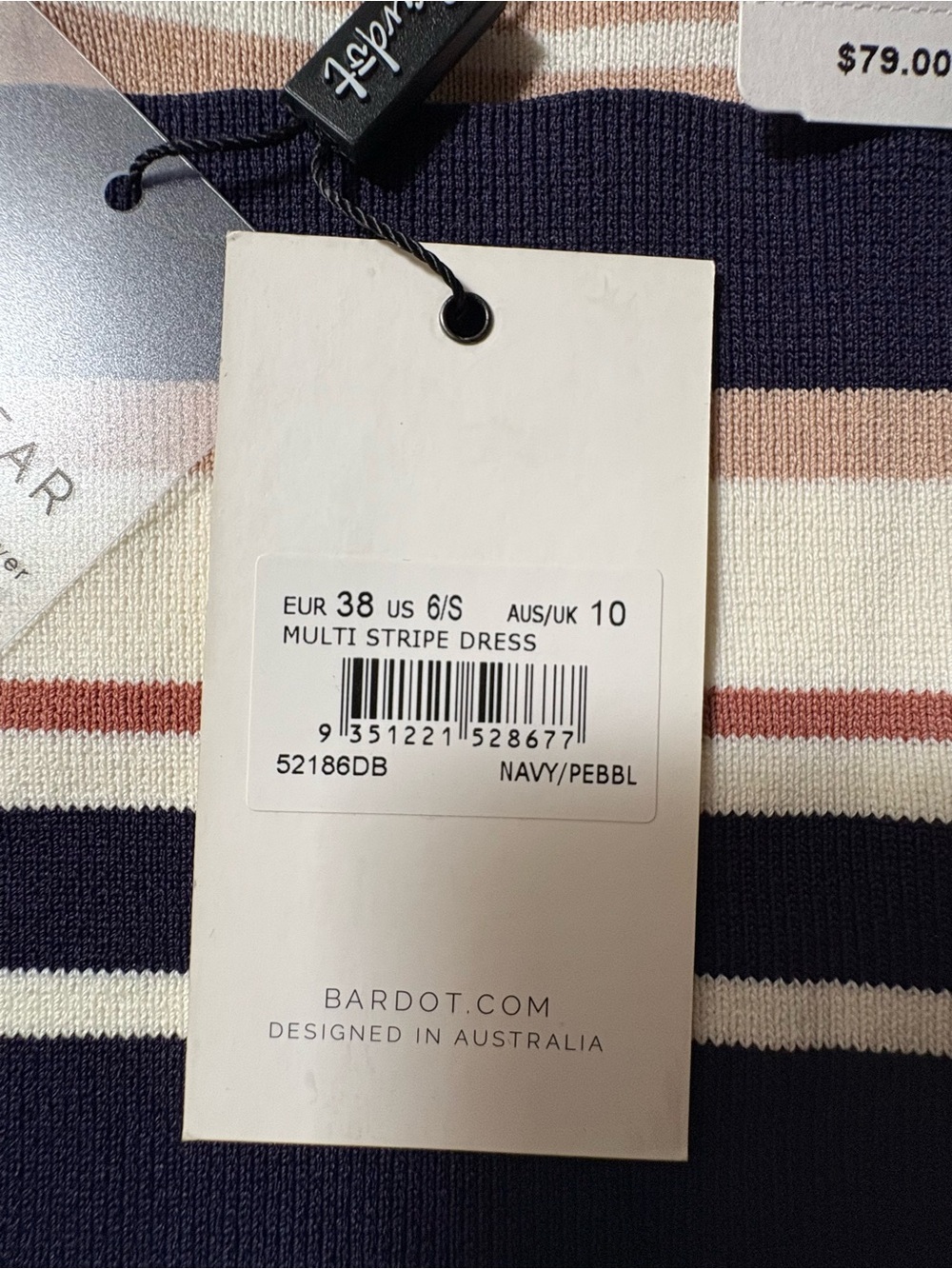 Bardot Navy, Cream and Tan Striped Knit Midi - Picture 4 of 5